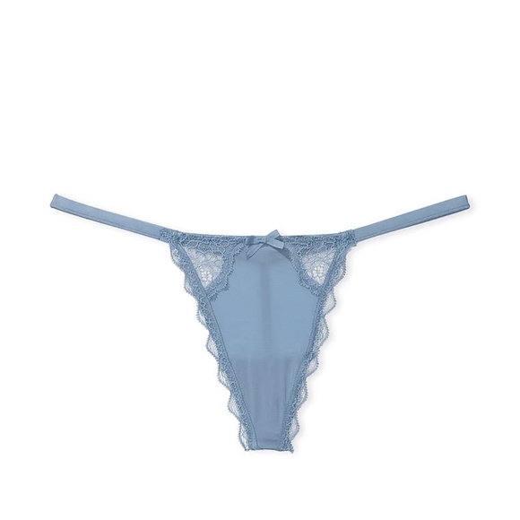 Victoria's Secret Dream Angels Lace-Trim V-String Panty Faded Denim Medium NEW - Picture 2 of 7